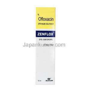 オキュフロックスジェネリック,　オフロキサシン 点眼/点耳薬, Zenflox,10ml 箱,ボトル表面